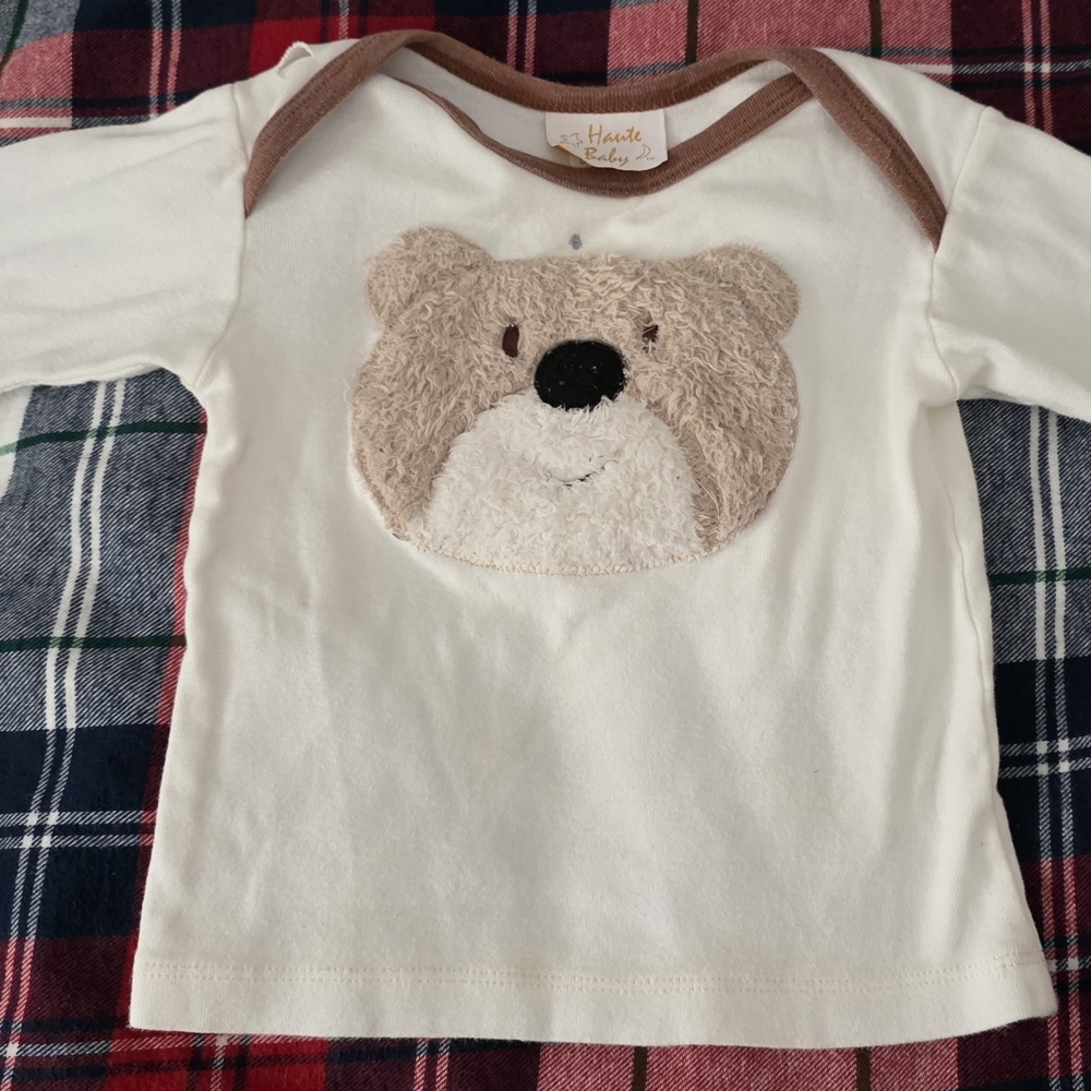White and Brown Bear Appliqué Long Sleeve Tee